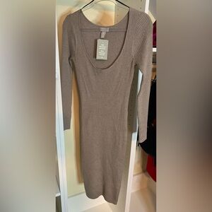 Tan Sweater Midi Dress